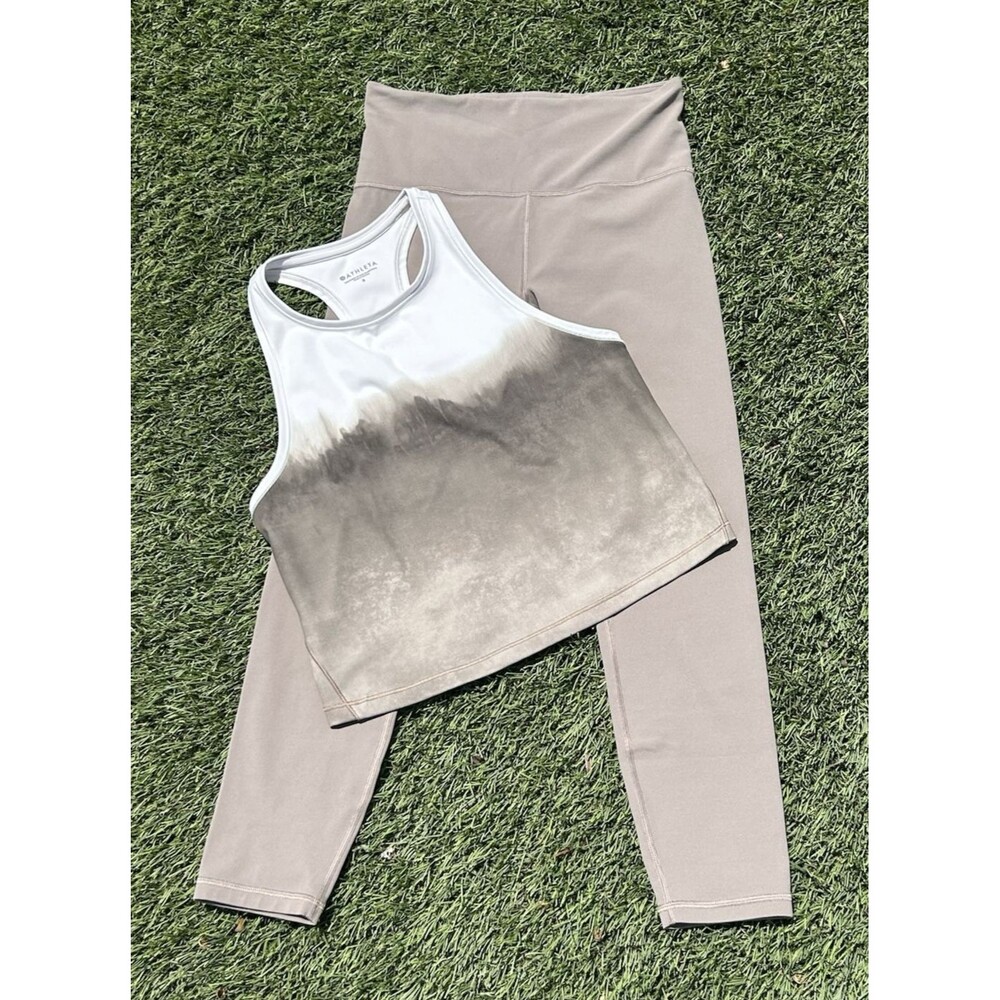 Athleta Matching Set S Shanti Watercolor Crop Tank Elation 7/8 Petite Leggings